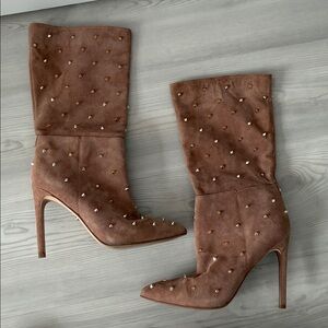 Sam Edelman Size 7.5 Waylyn Suede Tall Gold Studded Boots
